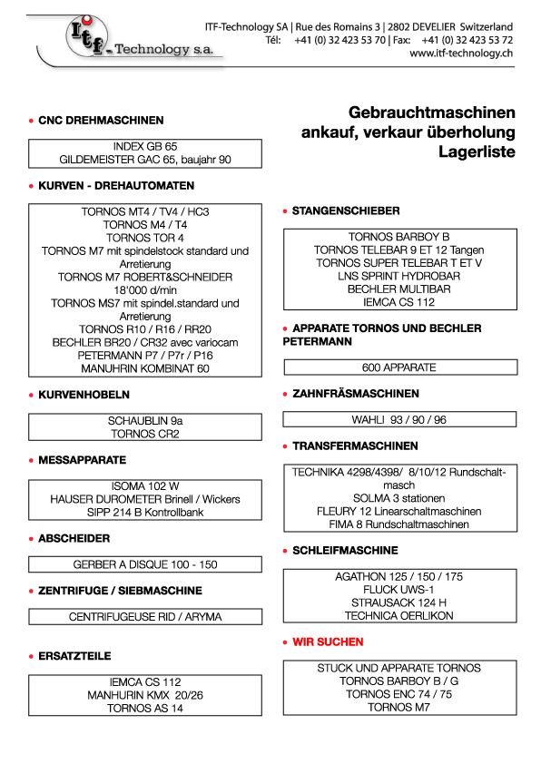 Liste de stock en allemand